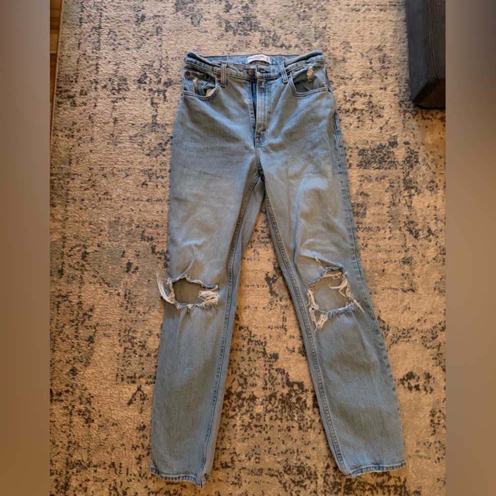 Abercrombie & Fitch Ripped Blue Straight Leg Jeans
